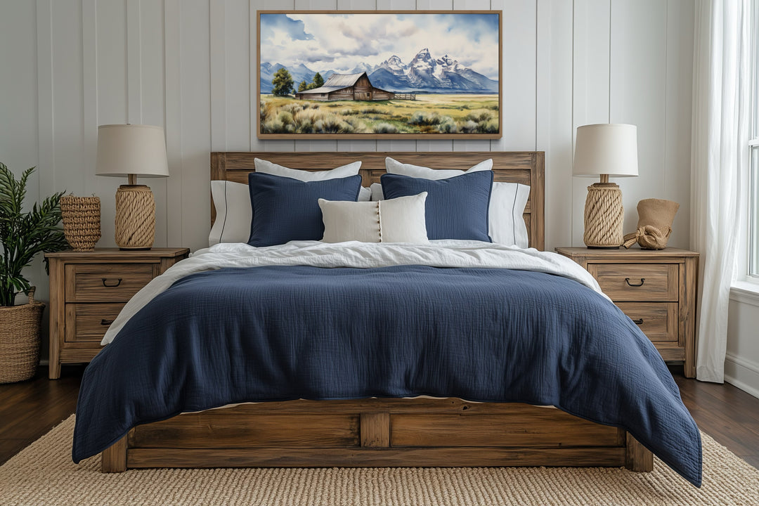 Moulton Barn Wall Art - Framed Grand Teton Canvas Rustic Farmhouse Decor