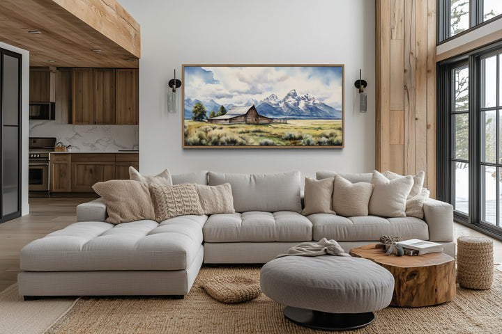 Moulton Barn Wall Art - Framed Grand Teton Canvas Rustic Farmhouse Decor