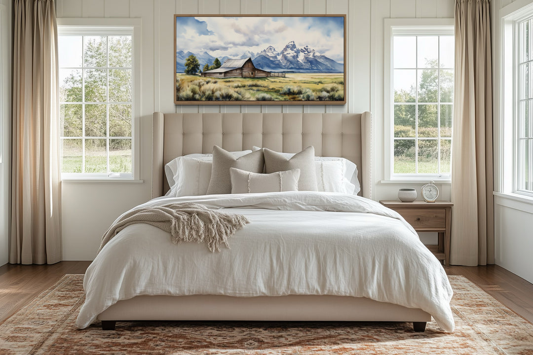 Moulton Barn Wall Art - Framed Grand Teton Canvas Rustic Farmhouse Decor