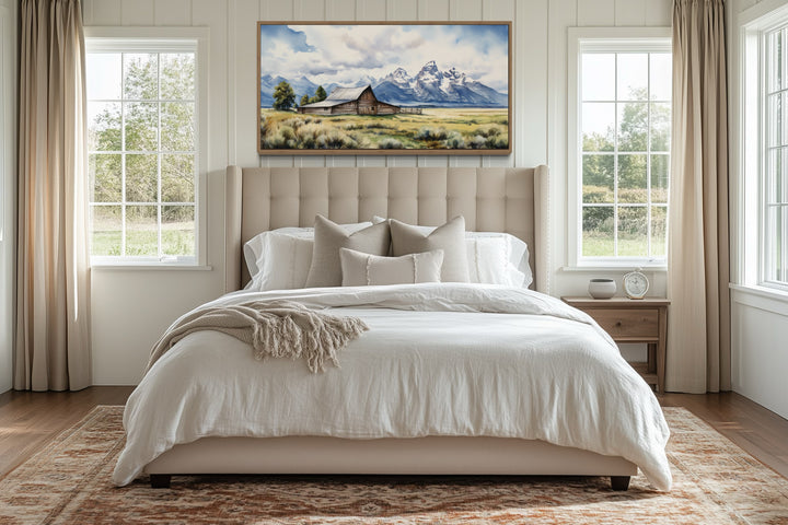 Moulton Barn Wall Art - Framed Grand Teton Canvas Rustic Farmhouse Decor