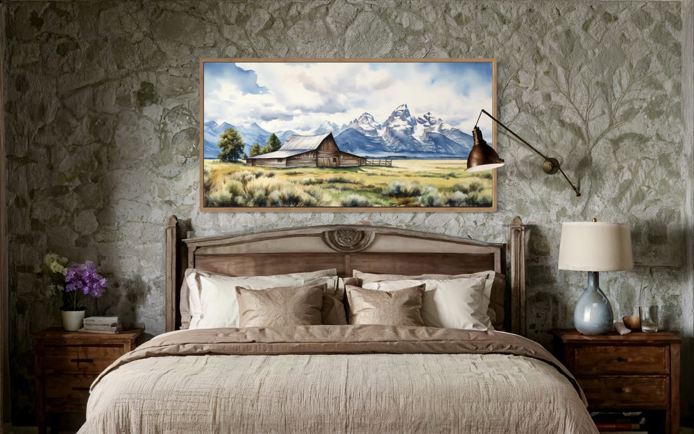 Moulton Barn Wall Art - Framed Grand Teton Canvas Rustic Farmhouse Decor