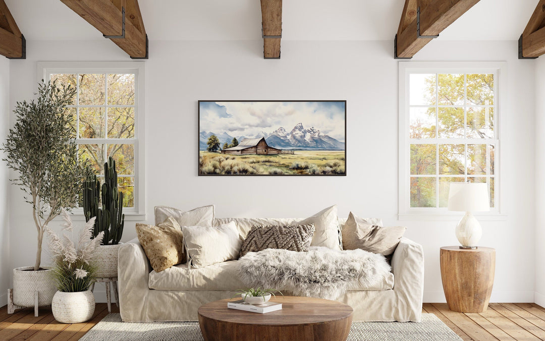 Moulton Barn Wall Art - Framed Grand Teton Canvas Rustic Farmhouse Decor