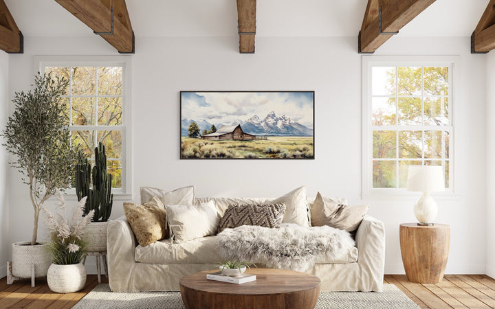 Moulton Barn Wall Art - Framed Grand Teton Canvas Rustic Farmhouse Decor