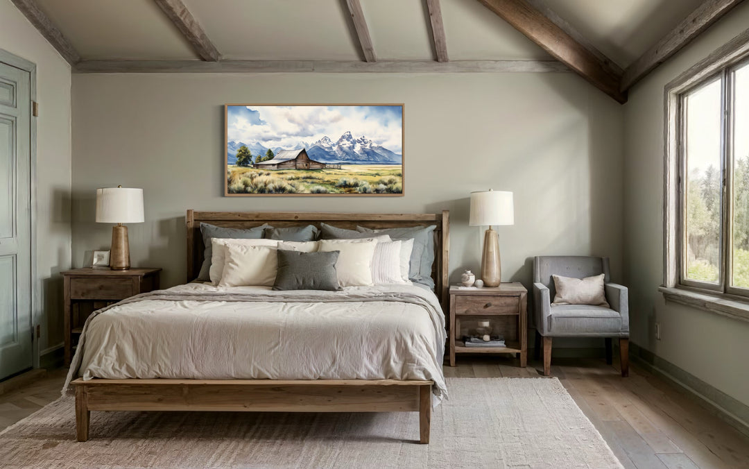 Moulton Barn Wall Art - Framed Grand Teton Canvas Rustic Farmhouse Decor