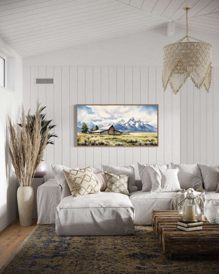 Moulton Barn Wall Art - Framed Grand Teton Canvas Rustic Farmhouse Decor
