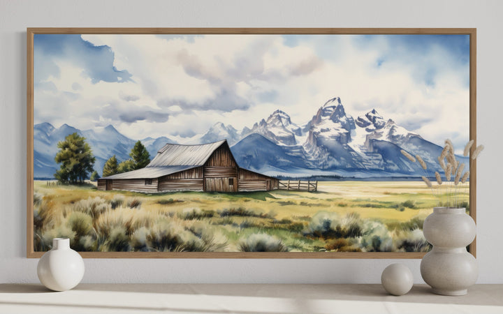 Moulton Barn Wall Art - Framed Grand Teton Canvas Rustic Farmhouse Decor