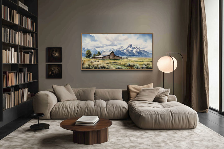 Moulton Barn Wall Art - Framed Grand Teton Canvas Rustic Farmhouse Decor