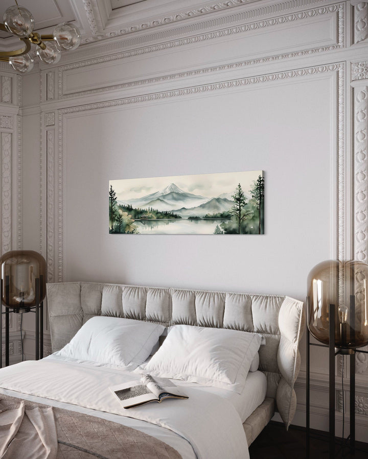 Mount Fuji And Lake Landscape Long Horizontal Framed Canvas Wall Art