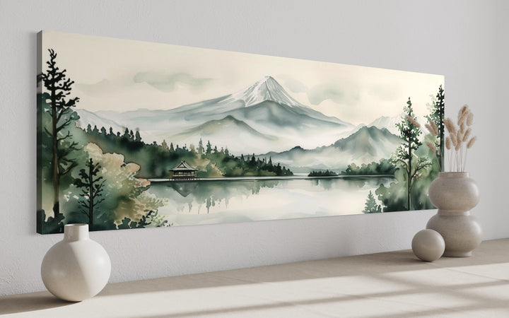 Mount Fuji And Lake Landscape Long Horizontal Framed Canvas Wall Art