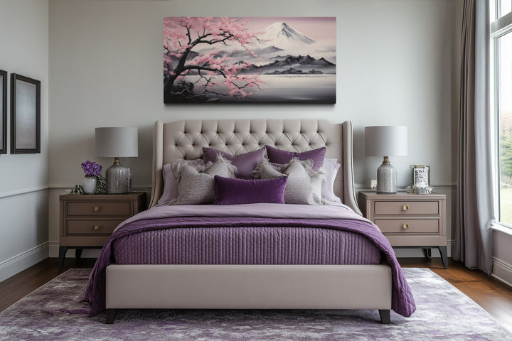 Mount Fuji And Pink Cherry Blossom Landscape Framed Canvas Wall Art