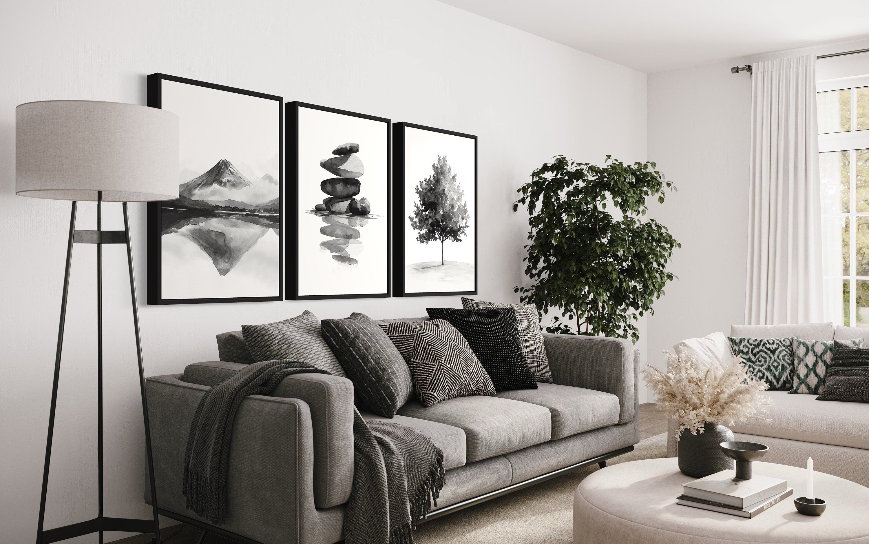 Japandi Wall Art: Mt Fuji, Zen Rocks, Maple Tree Canvas – Wall