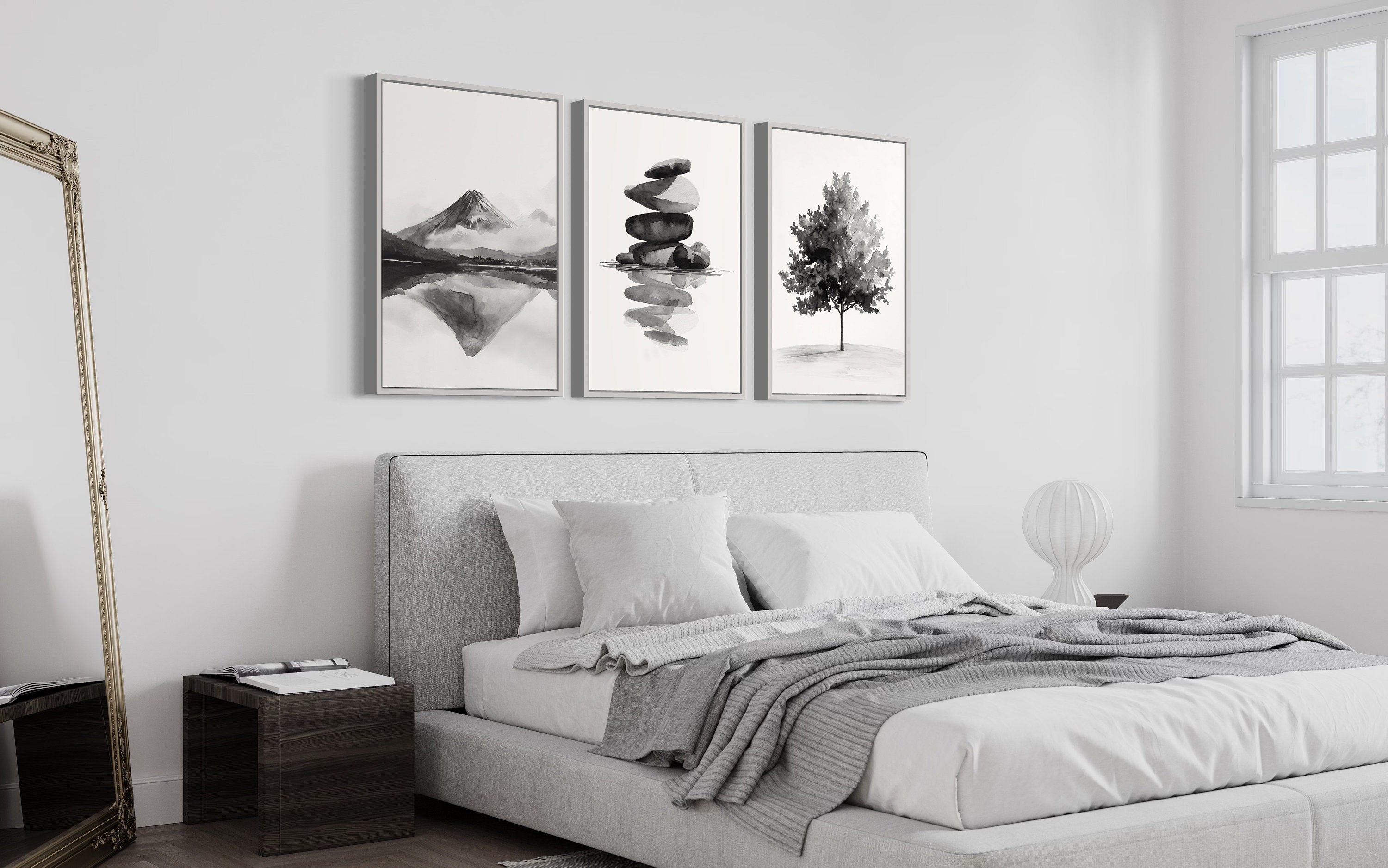 Japandi Wall Art: Mt Fuji, Zen Rocks, Maple Tree Canvas – Wall
