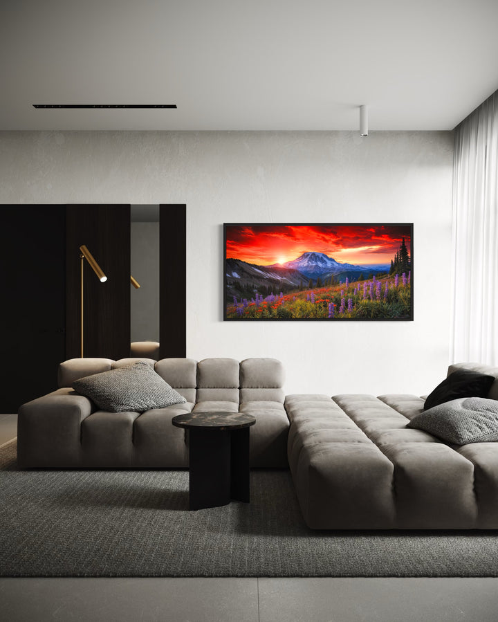 Mount Rainier Wall Art – Wildflower Canvas Print | Rustic Mountain Nature Decor