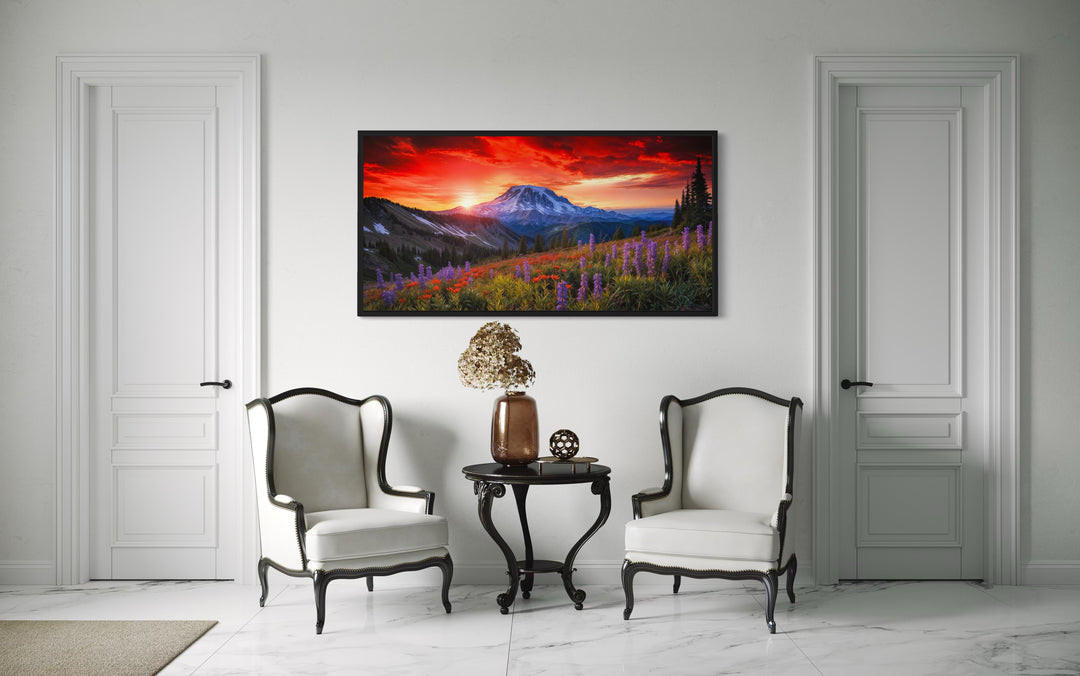 Mount Rainier Wall Art – Wildflower Canvas Print | Rustic Mountain Nature Decor