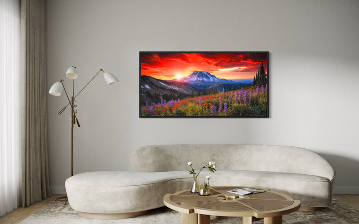 Mount Rainier Wall Art – Wildflower Canvas Print | Rustic Mountain Nature Decor