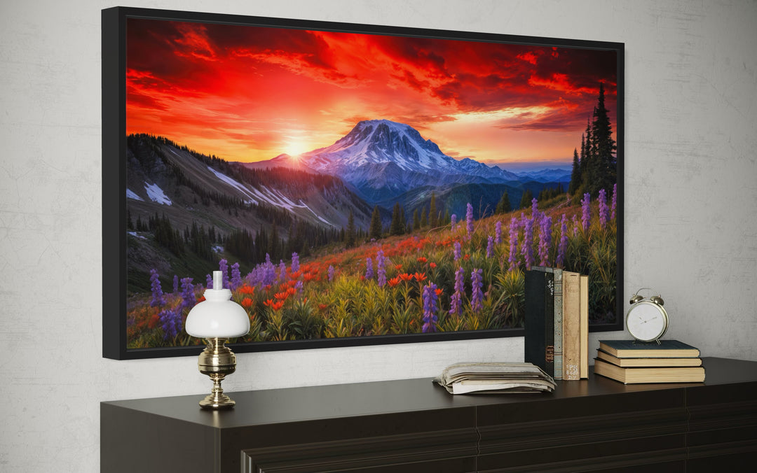 Mount Rainier Wall Art – Wildflower Canvas Print | Rustic Mountain Nature Decor