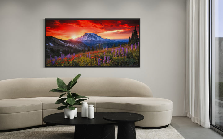 Mount Rainier Wall Art – Wildflower Canvas Print | Rustic Mountain Nature Decor