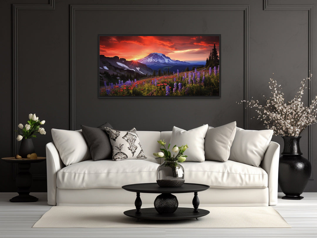 Mount Rainier Wildflowers Landscape Sunset Wall Art