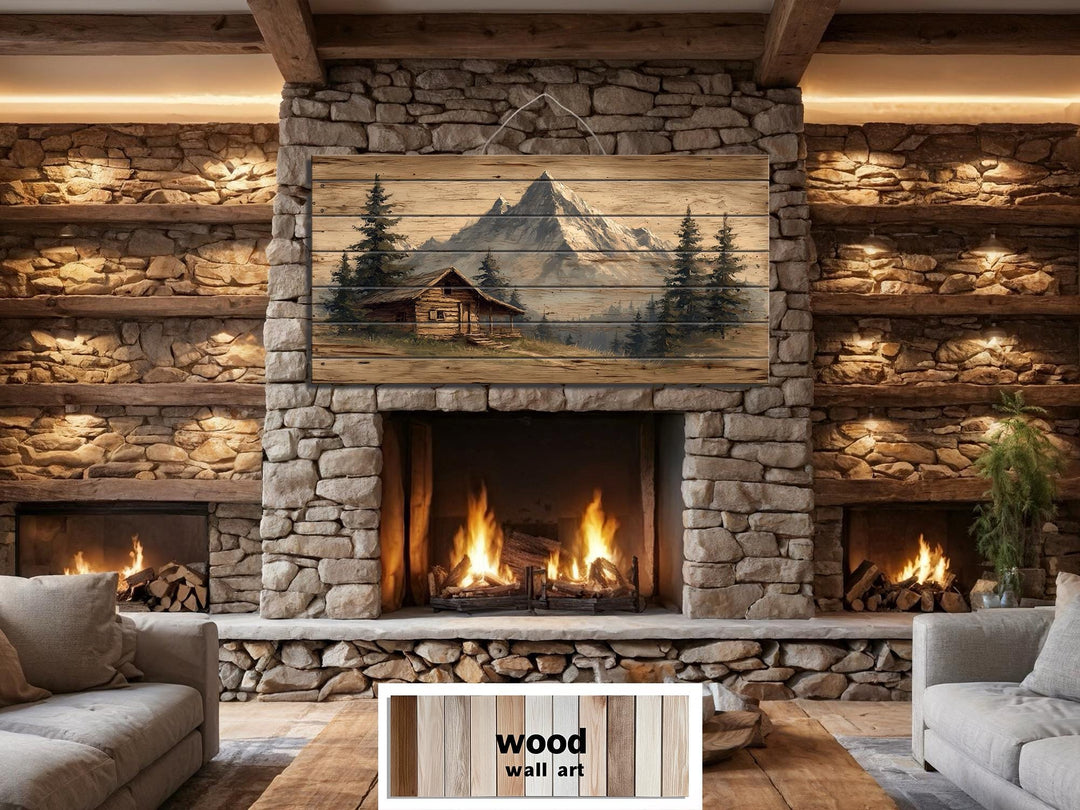 Mountain Cabin Distressed Wood Wall Art