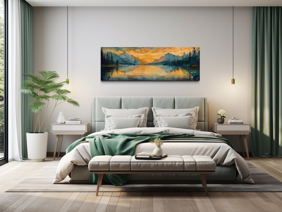 Mountain Lake Horizontal Sunset Nature Landscape Wall Art