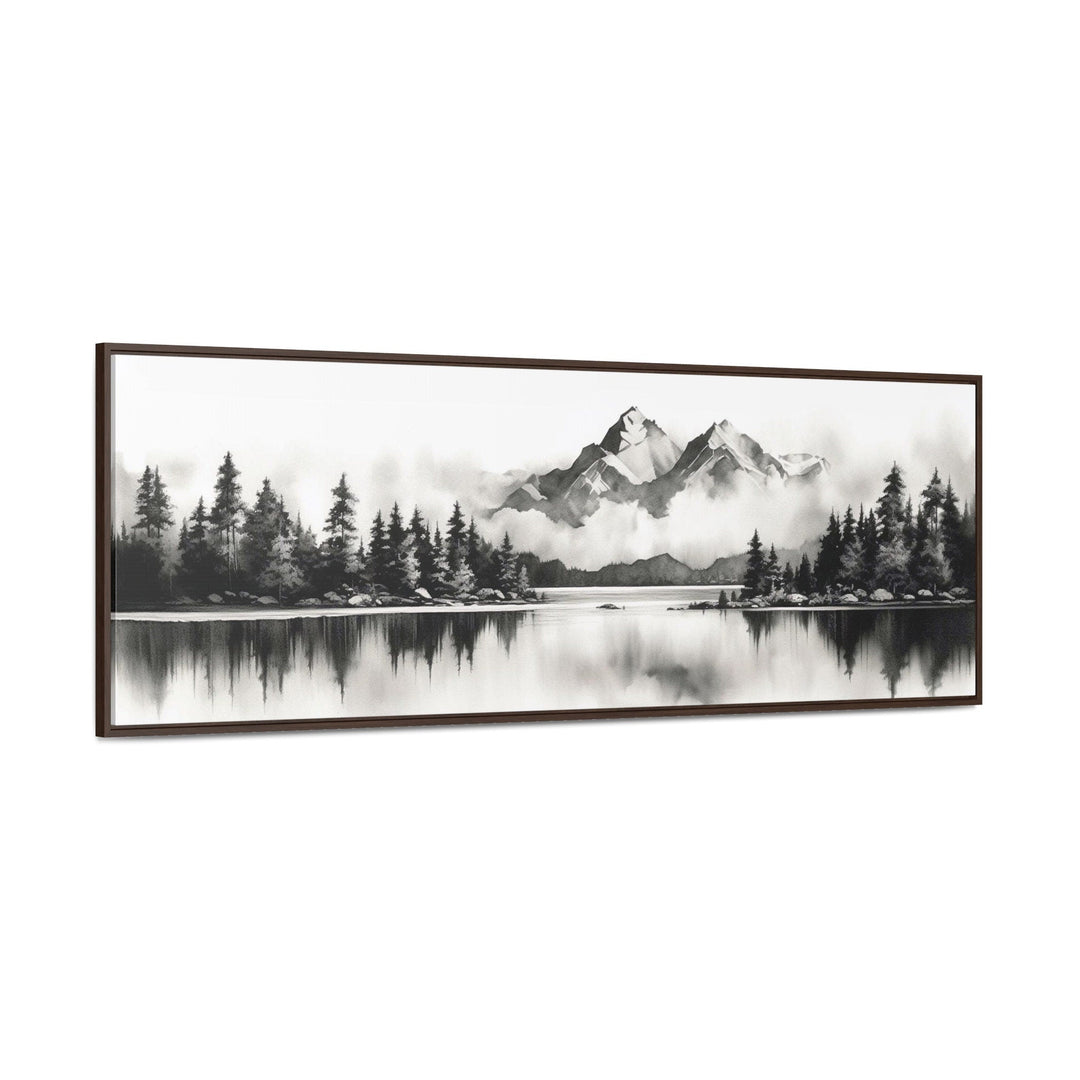 Mountain Lake Landscape Black And White Narrow Canvas Wall Art