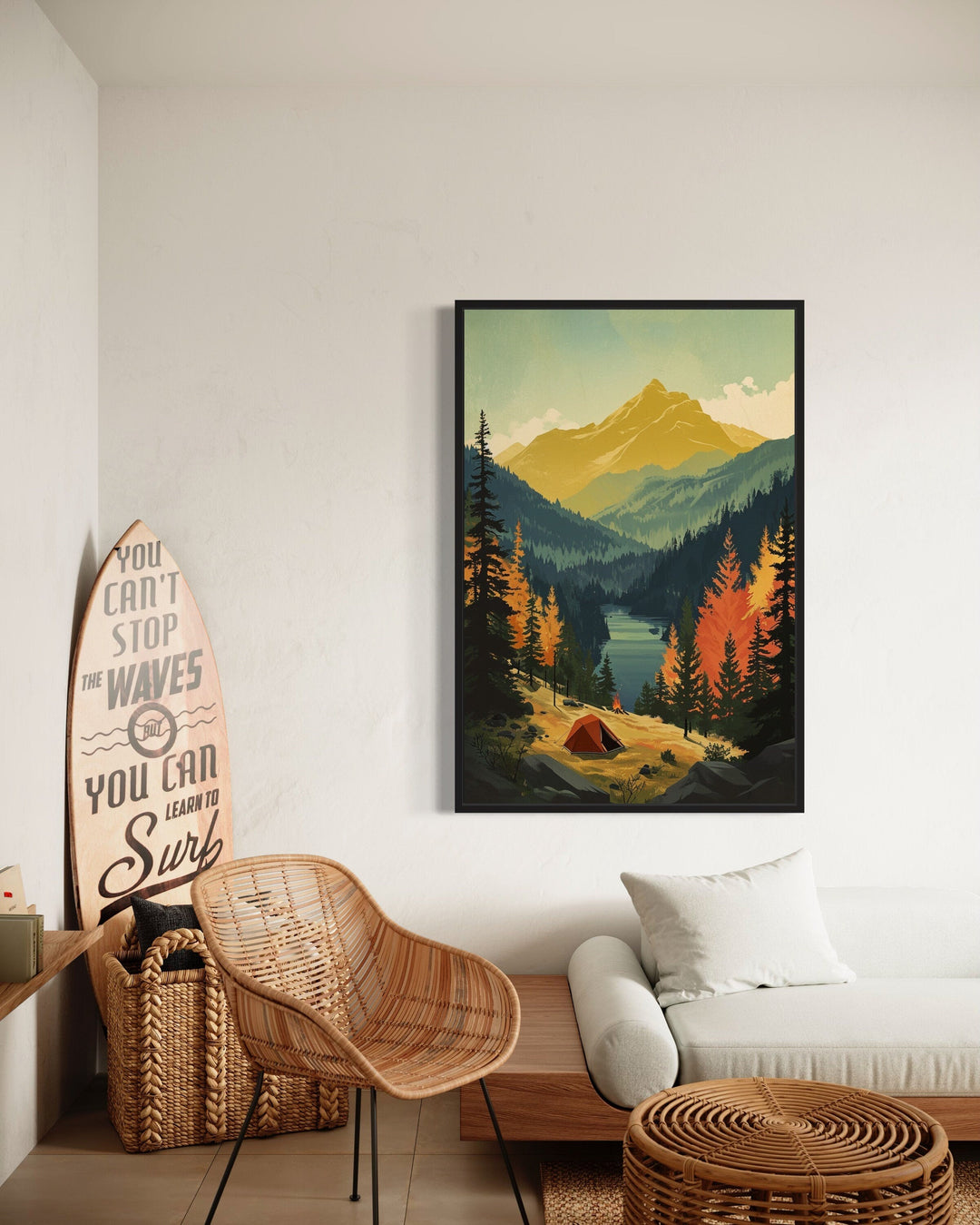 Mountain Lake Landscape Camping Tent Framed Canvas Wall Art