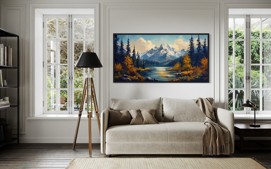 Mountain Lake Scenic Autumn Landscape Framed Canvas Wall Art