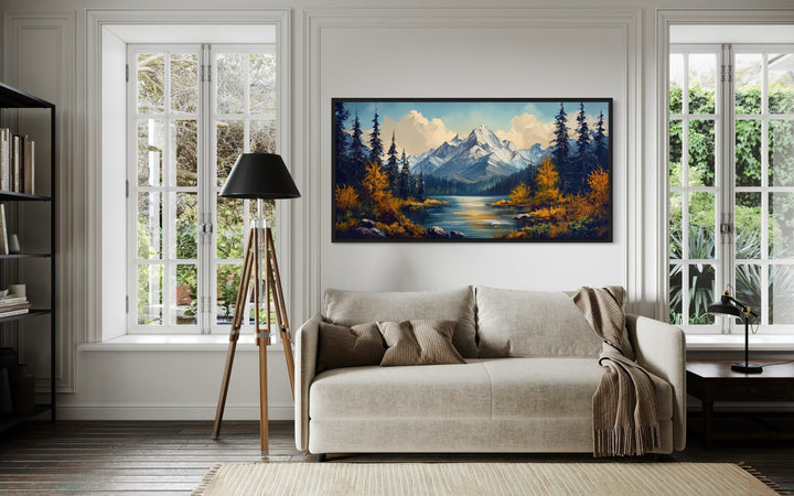 Mountain Lake Scenic Autumn Landscape Framed Canvas Wall Art