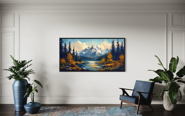 Mountain Lake Scenic Autumn Landscape Framed Canvas Wall Art