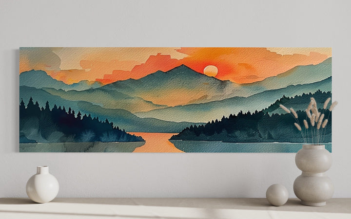 Mountain Lake Sunset Mid Century Modern Panoramic Wall Art