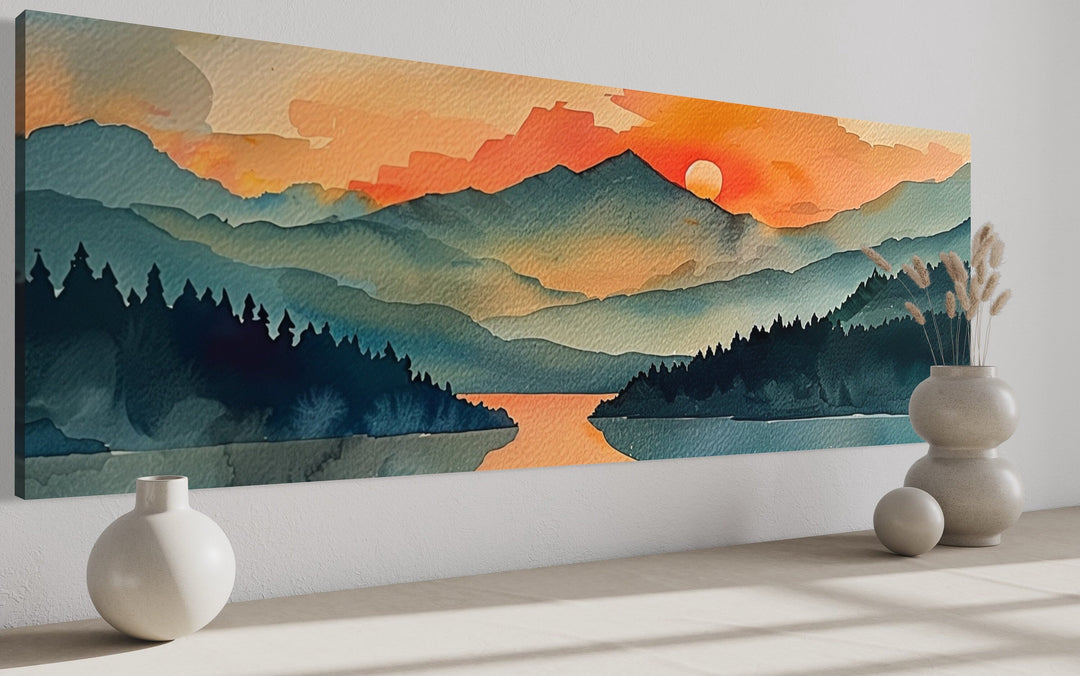 Mountain Lake Sunset Mid Century Modern Panoramic Wall Art