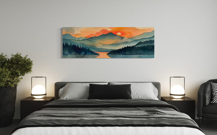 Mountain Lake Sunset Mid Century Modern Panoramic Wall Art