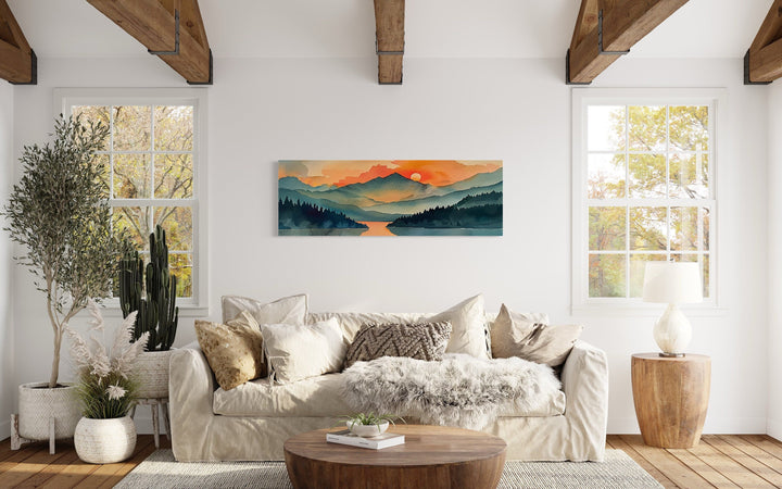 Mountain Lake Sunset Mid Century Modern Panoramic Wall Art