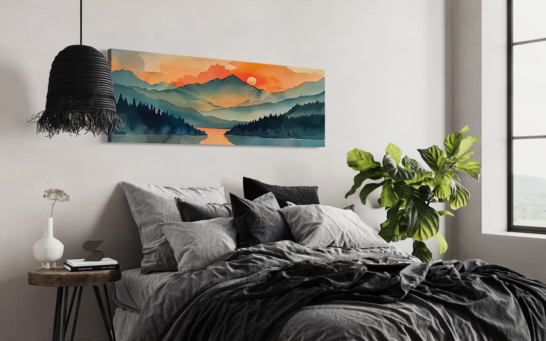 Mountain Lake Sunset Mid Century Modern Panoramic Wall Art