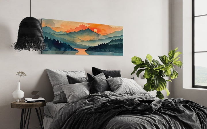 Mountain Lake Sunset Mid Century Modern Panoramic Wall Art