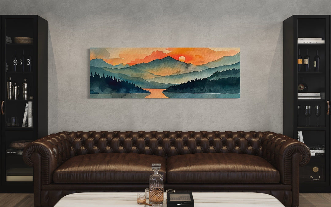 Mountain Lake Sunset Mid Century Modern Panoramic Wall Art-Wall Decor Delights