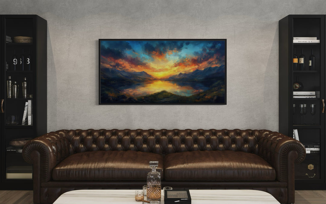 Mountain Lake Sunset Nature Landscape Framed Canvas Wall Art