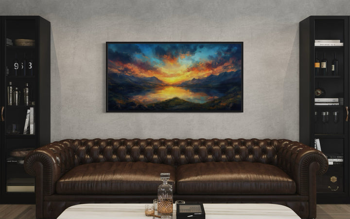 Mountain Lake Sunset Nature Landscape Framed Canvas Wall Art