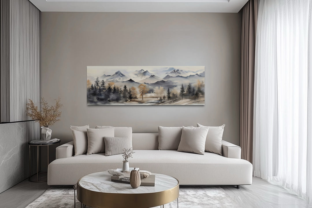 Mountain Landscape Earth Tones Horizontal Over Bed Framed Canvas Wall Art