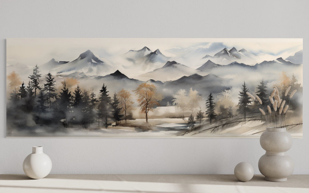 Mountain Landscape Earth Tones Horizontal Over Bed Framed Canvas Wall Art