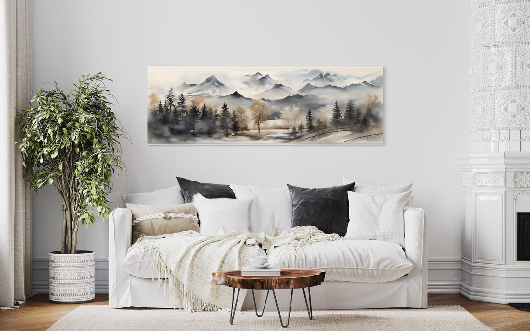 Mountain Landscape Earth Tones Horizontal Over Bed Framed Canvas Wall Art