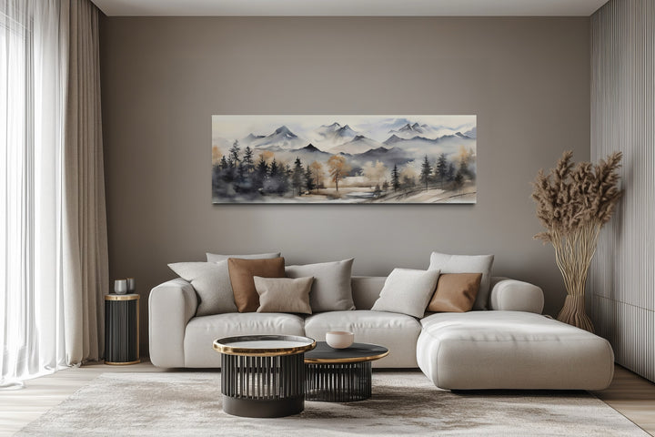 Mountain Landscape Earth Tones Horizontal Over Bed Framed Canvas Wall Art