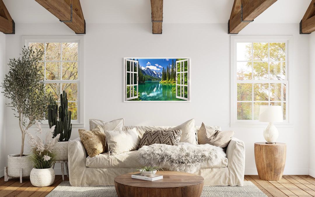 Mountains And Emerald Lake Fake Window View Wall Art