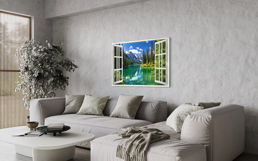 Mountains And Emerald Lake Fake Window View Wall Art