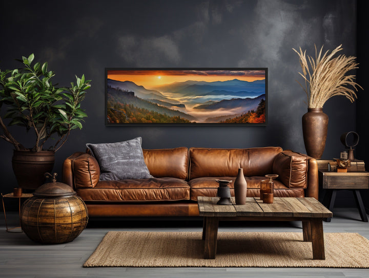 Mountains Sunset Landscape Long Narrow Living Room Framed Canvas Wall Art