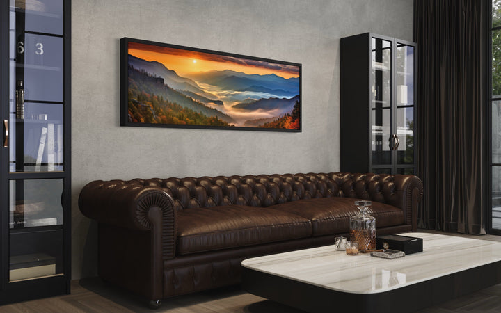 Mountains Sunset Landscape Long Narrow Living Room Framed Canvas Wall Art