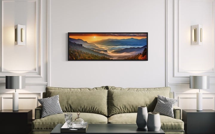 Mountains Sunset Landscape Long Narrow Living Room Framed Canvas Wall Art