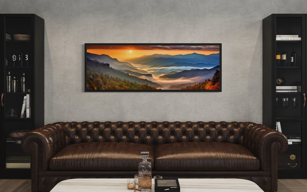 Mountains Sunset Landscape Long Narrow Living Room Framed Canvas Wall Art