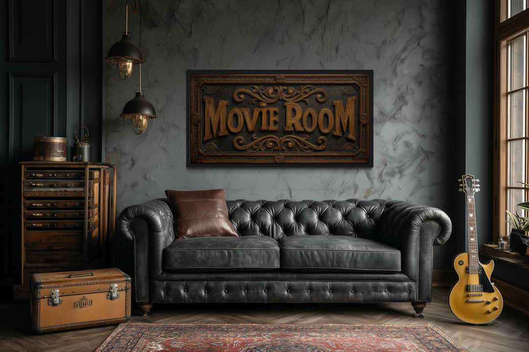 Movie Room Vintage Sign Framed Canvas Wall Art