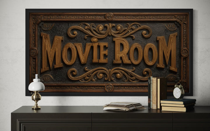 Movie Room Vintage Sign Framed Canvas Wall Art